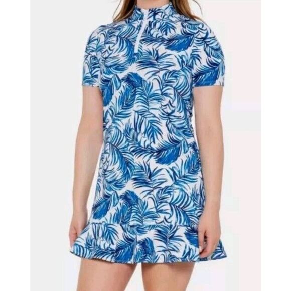 Tommy Bahama Golf 1/4 Zip Active Dress UPF50 Blue White Palm Leaf - Picture 1 of 8
